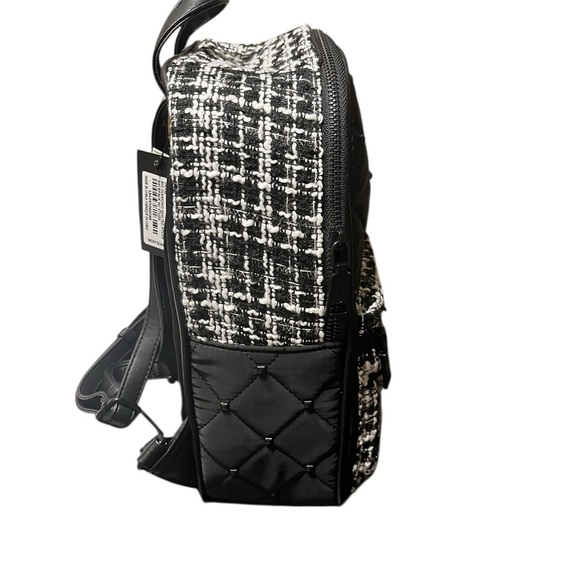 Badgley Mischka Black and White Tweed Quilted Backpack - Picture 3 of 3